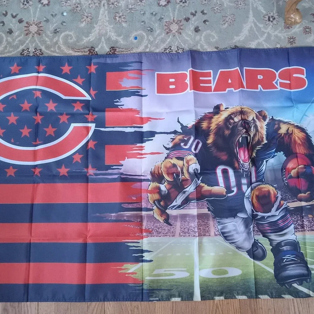 Chicago Bears NFL 3X5 Feet American Flag Banner Pole or Wall Decor